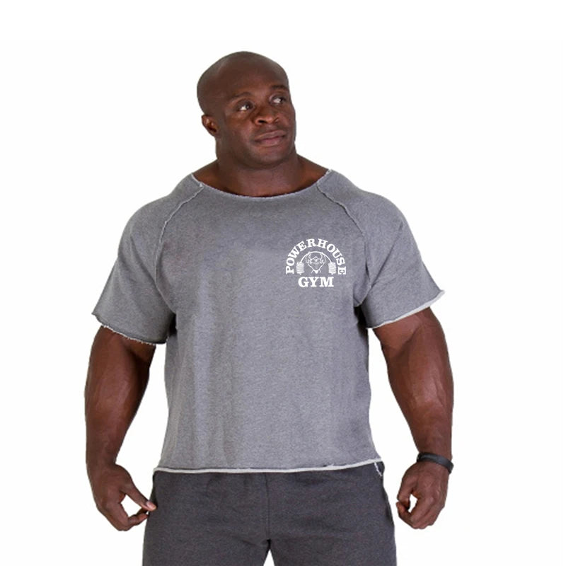 New Hot Sale Men Printed T Shirts Breathable Loose Running Shirt Cotton Tees Bodybuilding Singlet Fitness GYM POWERHOUSE T Shirt