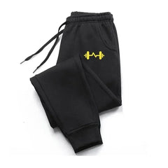 2025 New men barbell printed wool men's pants autumn and winter pants fashion lace-up casual men's sports pants jogging pants