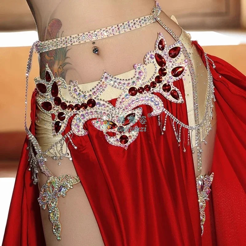 Belly Dance Performance Accessories for Women Senior AB Stones Chain Belt Girl's Luxury Competiton Leg LoopsSuper Sparkling