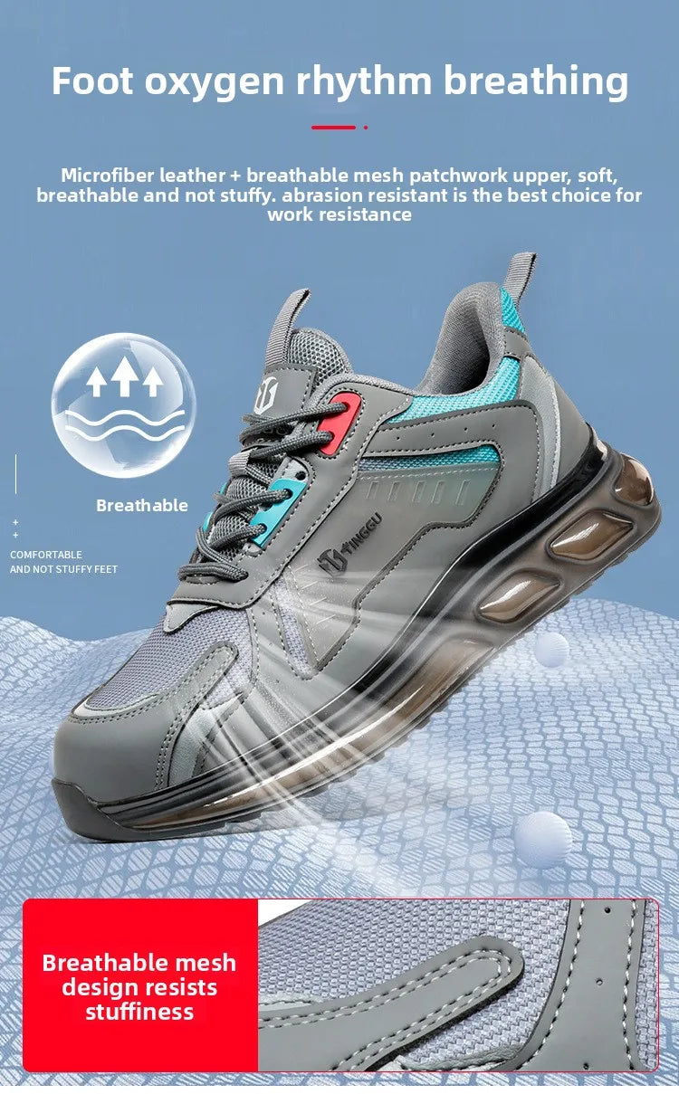 Men's Safety Shoes Steel Toe Soft Soled Women Male Sneakers Lightweight Air Cushion Working Footwears Protection Anti Smashing