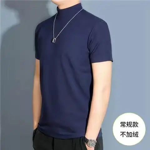 Men's Modal High Neck Short Sleeve T-Shirt Bottoming Shirt Silk Model Golf Wear Luxury Clothing Men's T-Shirt Bottoming Shirt