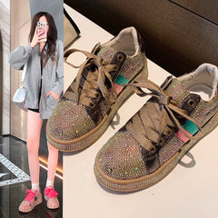 Shoes for Women 2025New Rhinestone Womens Sneaksers Diamond Breathable Luxury Casual Thick Bottoms Dad Sports Shoe Zapatos Mujer