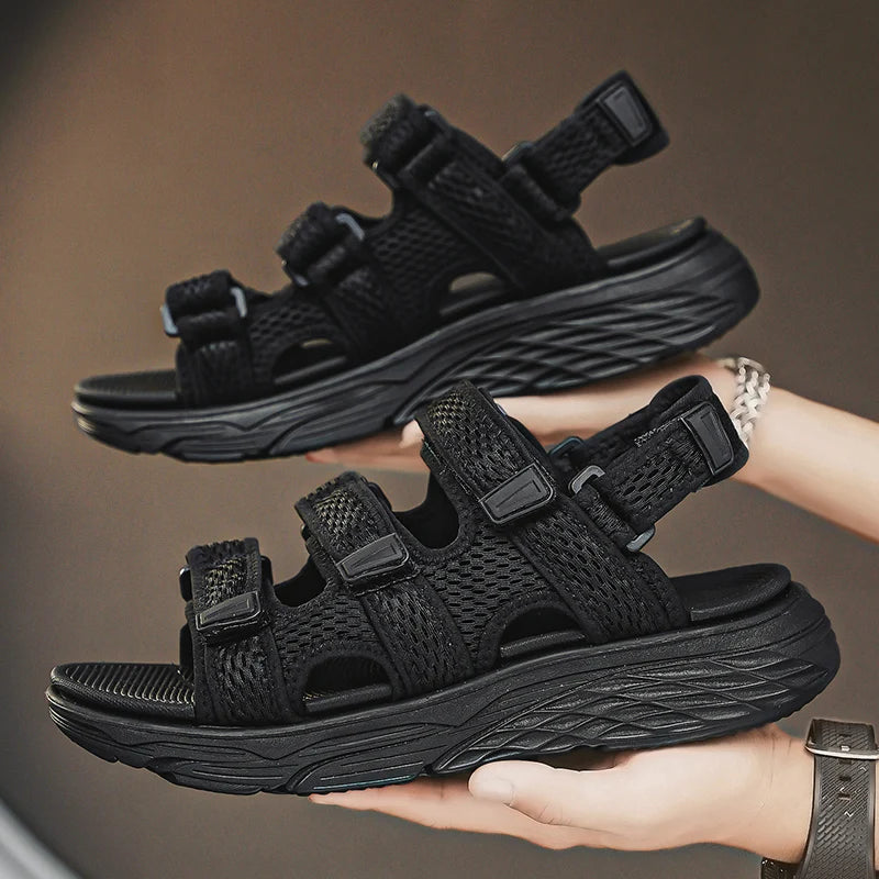 Sandals and casual shoes for men in summer, classic black breathable comfortable thick sole hot selling and explosive thick sole