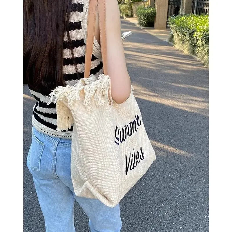 Canvas Women Handbags Large Tote Beach Bag Shopping Bags Underarm Shoulder Bag For Female Casual Top-Handle Bags