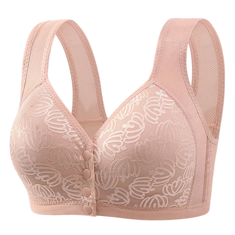 Women Large Size Underwear 36-46 B/C Middle Aged Bras for Women Wireless Front Buckle Bralette Tops Floral Wireless Brassiere