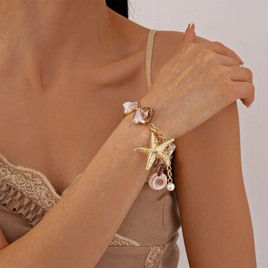 Bohemian Shell Bracelet for Women Men Gold Color Summer Beach Charm Bracelets Bangles Wristband Jewelry Accessories Couple Gifts