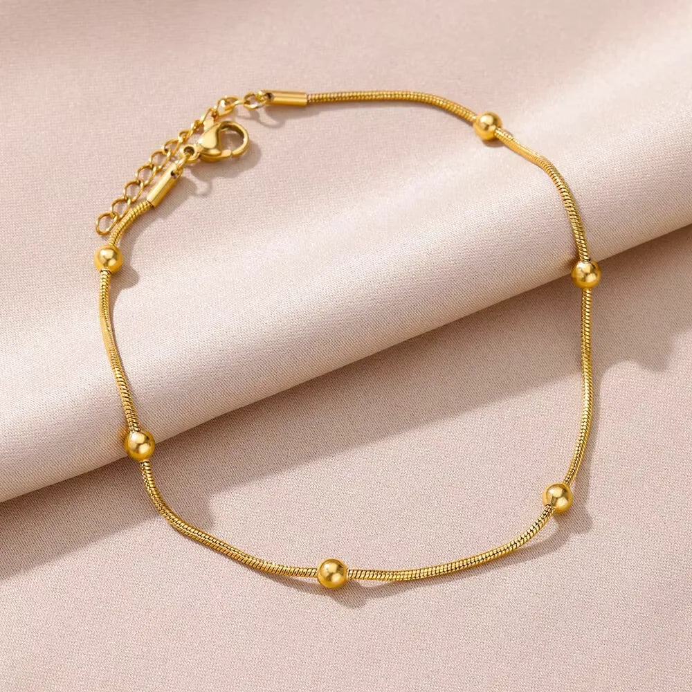Boho Anklets for Women Summer Beach Accessories Stainless Steel Imitation Pearl Chain Anklet Gold Color Leg Bracelets Bodychain