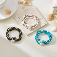 4pcs Set Bohemian Fashion Ceramic Fish Shells Rice Bead Bracelet for Women Summer Beach Vacation Cute Jewelry Accessories Gifts
