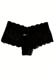 【 6 pcs 】 Women's sexy lace underwear breathable triangle pants solid color low waist T pants