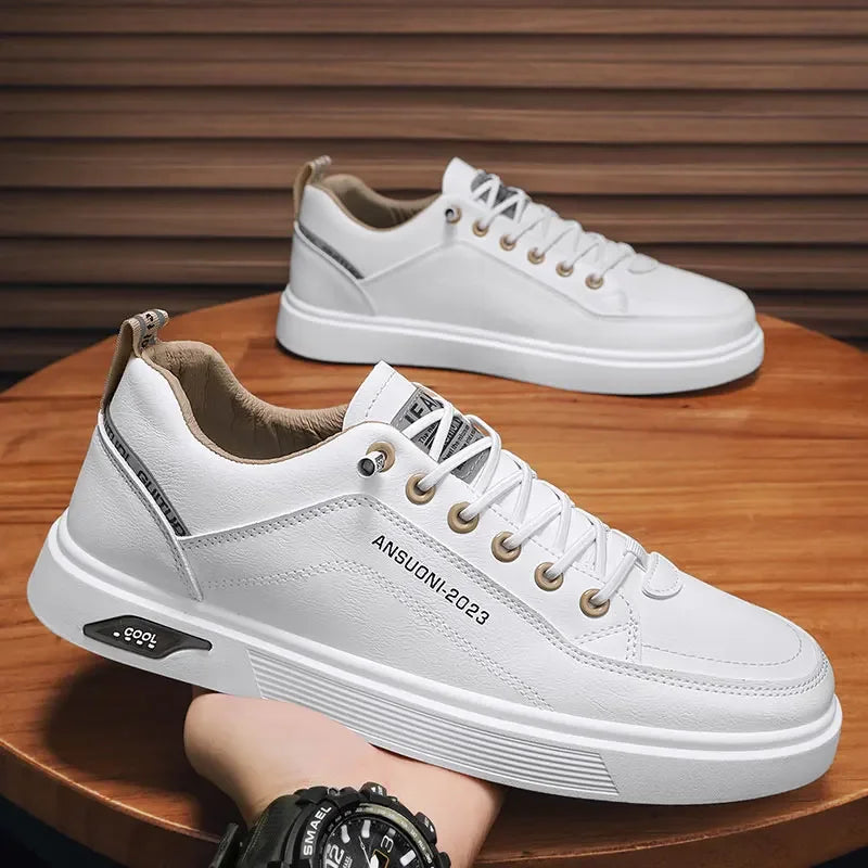 Men's Casual Walking Shoes Lightweight Flat Round Toe Trendy Lace-up New Sporty Style Four-season Color-blocked Board Shoes