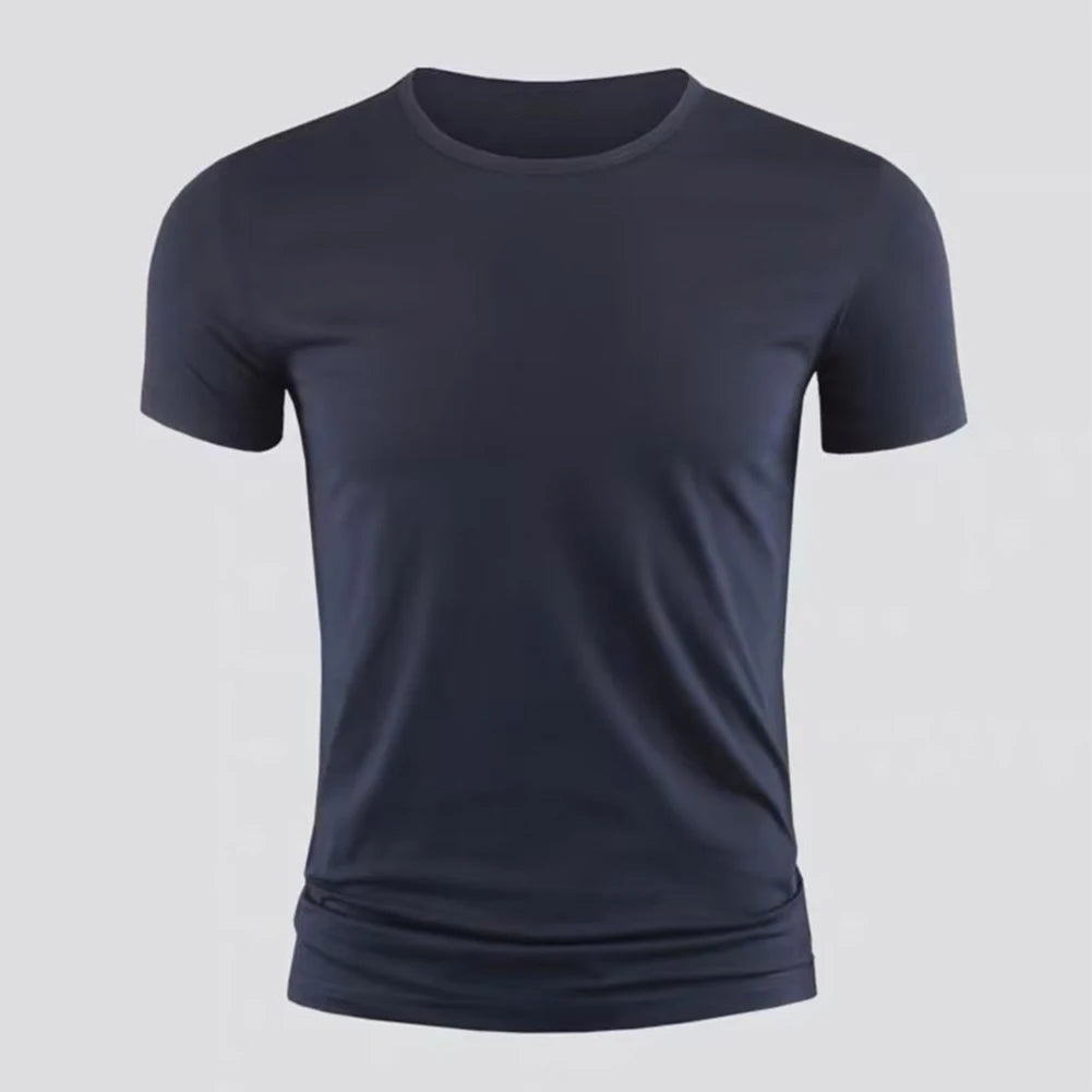 Neues Herren-T-Shirt mit kurzen Ärmeln, schlichtes Basic-Modell, lässig, für Fitnessstudio und Freizeit, Rundhalsausschnitt, Slim Fit, Sommerbekleidung für Herren