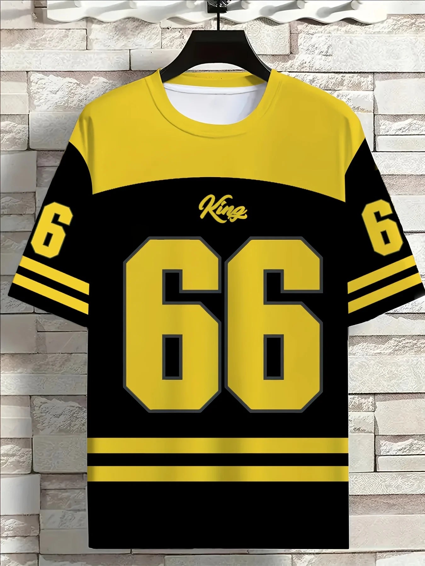 Men's Summer Short Sleeve No. 66 Striped Men's Casual Street Style Polyester Round Neck Fashion T-shirt