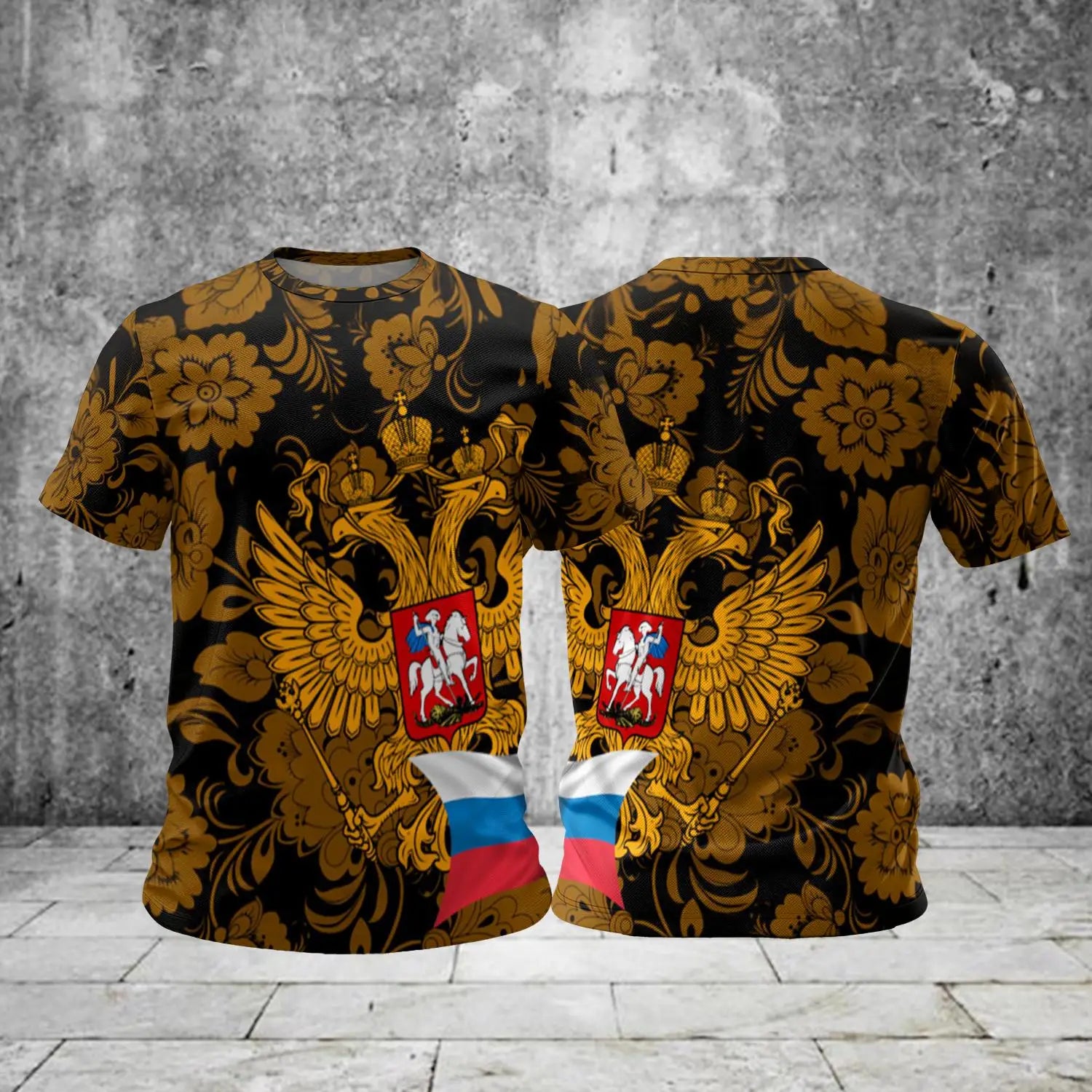 Russia Men's T-shirts Casual Loose Round Neck Russian Flag Short Sleeved Tops Tees Men's Clothing Oversized T-shirt Streetwear
