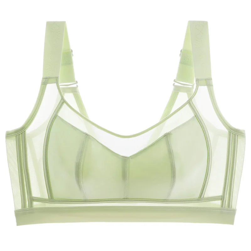Women Large Size Underwear Full Cup Thin Bra Summer Ultra-thin Anti-Sagging Minimizer Push Up