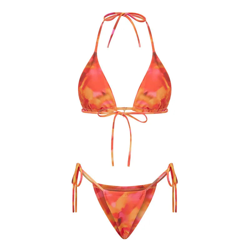 hirigin Women 2 Pieces Bikini Swimsuit Spaghetti Strap Top Tie Side Triangle G-Thong Bathing Suit Beach Holiday Swimwear