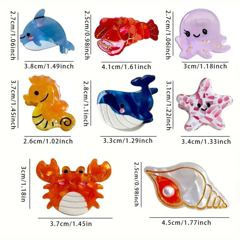 Acetate Ocean Animal Hair Clips for Women Non-Slip Summer Beach Accessories Crab Starfish Whale Multi-Pack Gifts