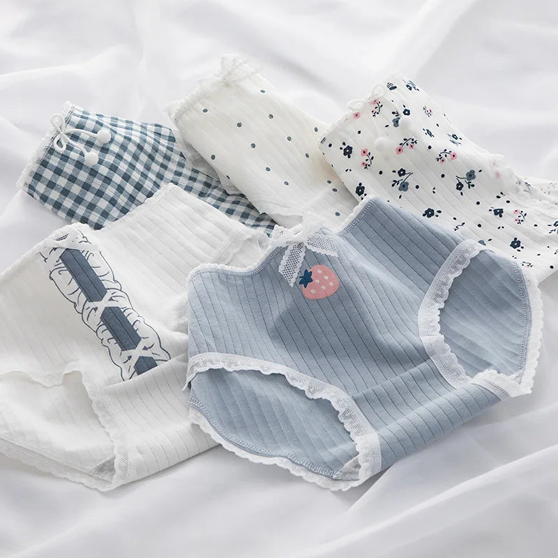 5Pcs/Set Cotton Underwear For Women Female Panties Cute Love Girl's Briefs Mid Waist Seamless Breathable Underpants Lingerie