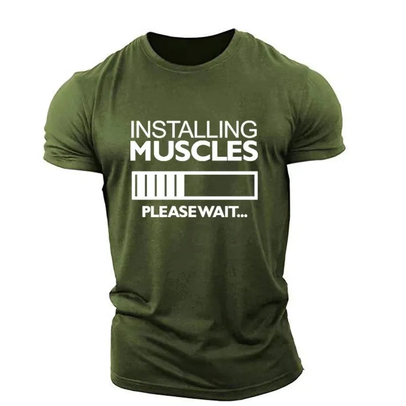Men's Muscles Letter English Elements T-shirts Short Sleeve Summer Casual Sporty Gym Tops 3D Print O-Neck Big Size Male Tee