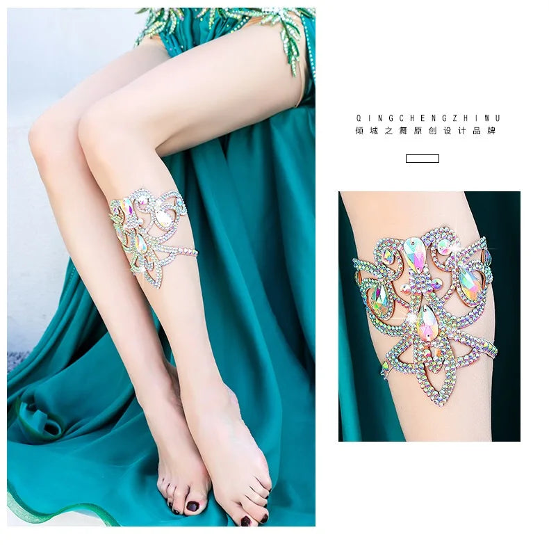 Belly Dance Performance Accessories for Women Senior AB Stones Chain Belt Competiton Foot Jewelry Beach Barefoot Accessories