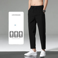 Spring and Summer Men's Thin Senior Ice Silk Breathable Casual Pants Loose Quick Drying Men's Pants Sports Nine-point Pants Men