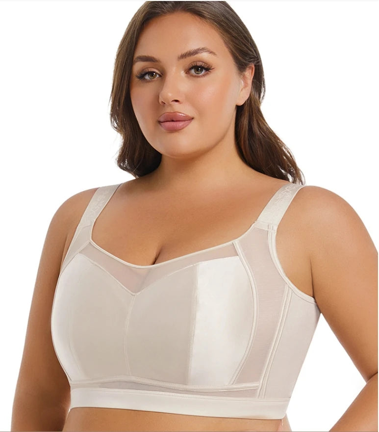 Women Large Size Underwear Full Cup Thin Bra Summer Ultra-thin Anti-Sagging Minimizer Push Up