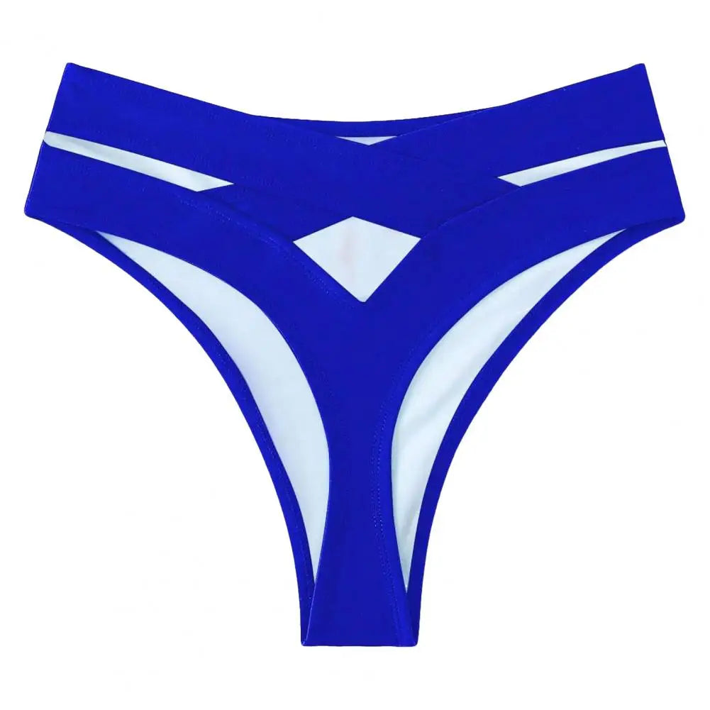 Sexy Damen-Badehose mit hohem Bund, einfarbig, mit Rückenausschnitt, Bikinihose, Strandmode, brasilianischer Bikini