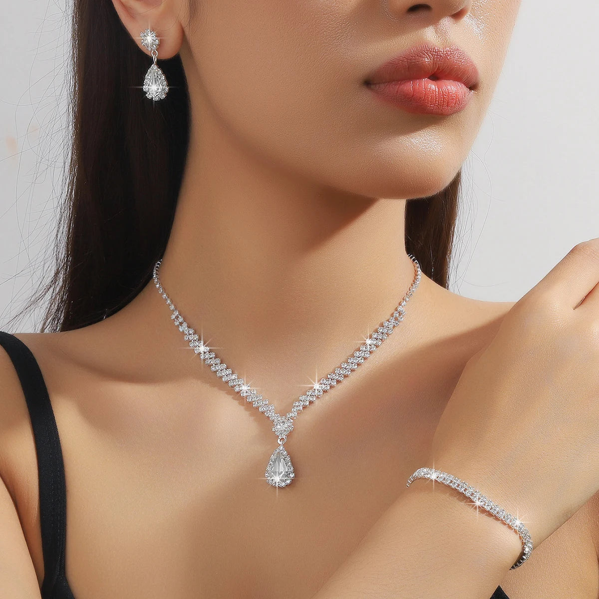 4 Pieces Of Women's Wedding Accessories, Earrings, Necklaces, Bracelets, Bridal Jewelry Sets, Banquet And Party Accessories-8071