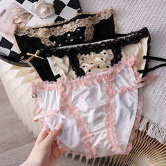 Sexy Thin Underwear Women's Panties Lace Briefs Hollow Ice Silk Underwear for Women Soft Comfortable Mid Waist Breathable