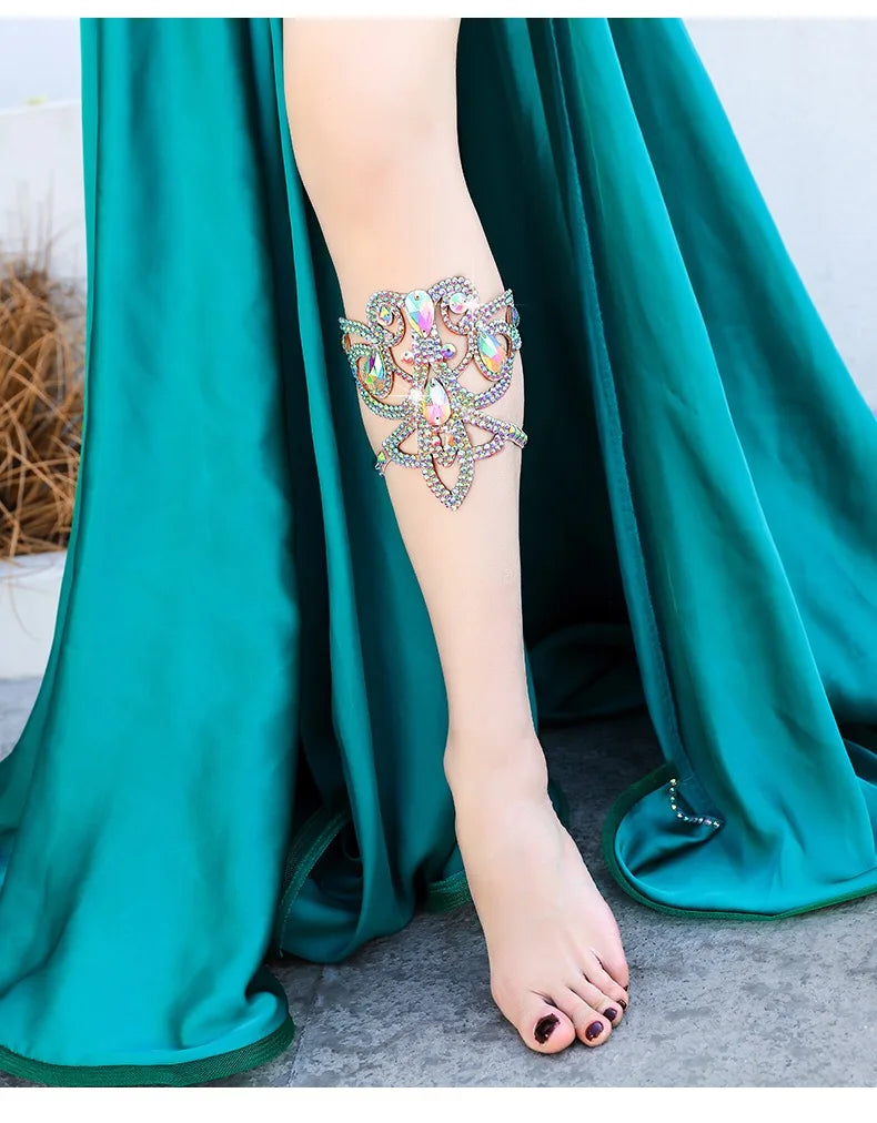 Belly Dance Performance Accessories for Women Senior AB Stones Chain Belt Competiton Foot Jewelry Beach Barefoot Accessories