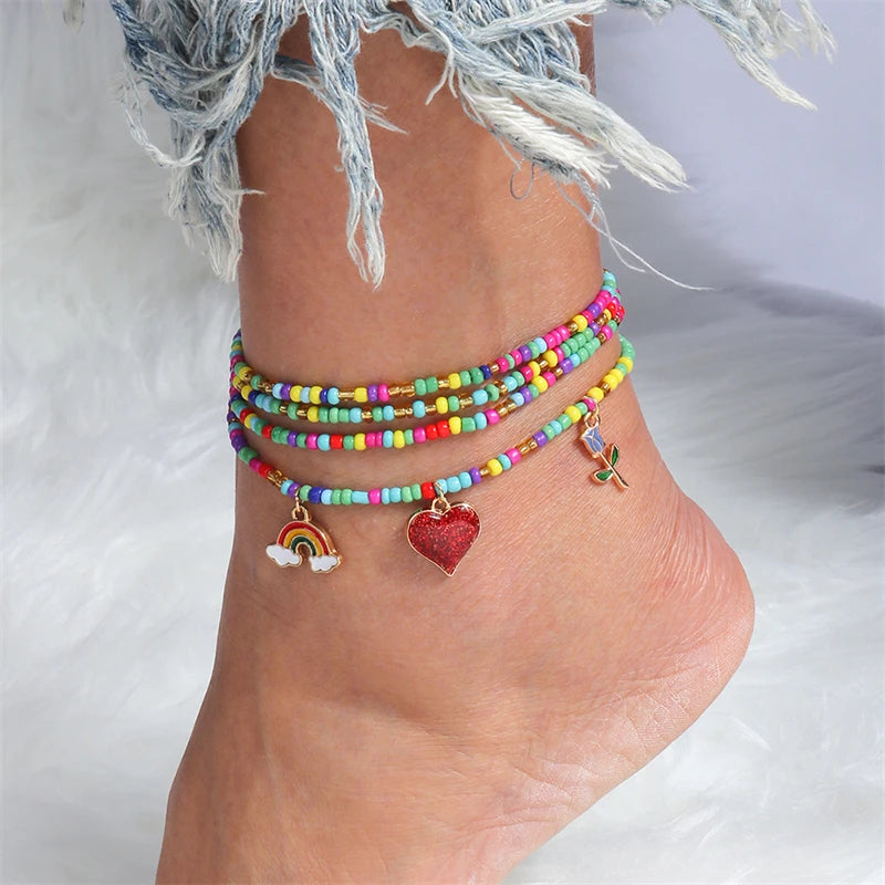 Bohemian Colorful Handmade Beads Anklets for Women Summer Beach Ankle Bracelet Foot Leg Chain Female Girls Jewelry Accessories