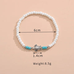 Bohe Sea Turtle Rainbow Beaded Anklets For Women Elastic Rope Chains Adjustable Ankle Bracelet Beach Jewelry Summer Accessories