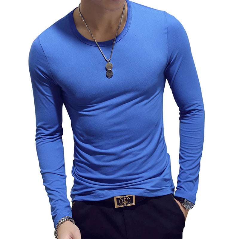 Trendy Men T Shirt Casual Long Sleeve Slim Men's Basic Tops Tees Summer Stretch T-shirt Mens Clothing Chemise Homme