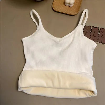 נשים חורף חם תחתונים מוצק צבע תרמי מזדמן Nightwear סקסי גמישות נשית דקה קטיפה חולצת טריקו ללא שרוולים חולצות
