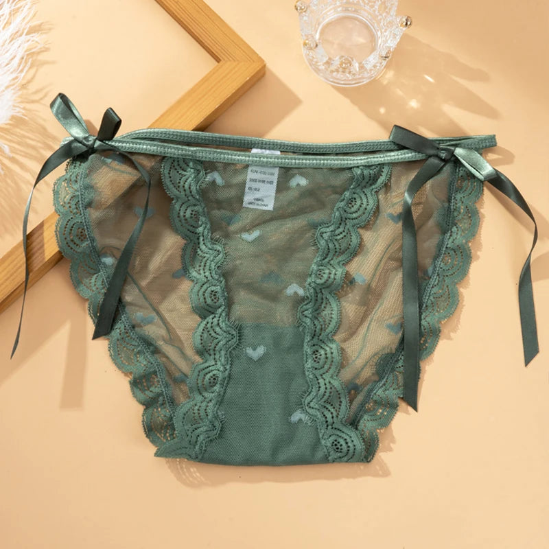 Women's Sexy Lace Underwear Panties Delicate Soft Comfortable Underpants Fashion Female Mesh Up Bow Low-Rise Briefs
