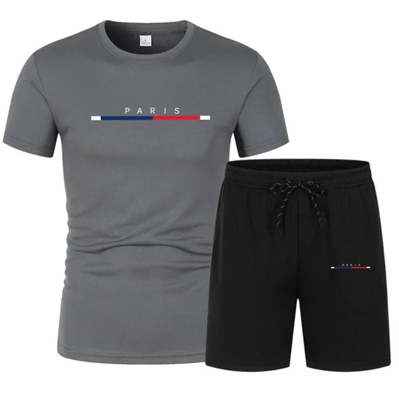 2025 Fashion two-piece sportswear, quick-drying T-shirt and shorts set, men's sportswear set, men's mesh breathable set