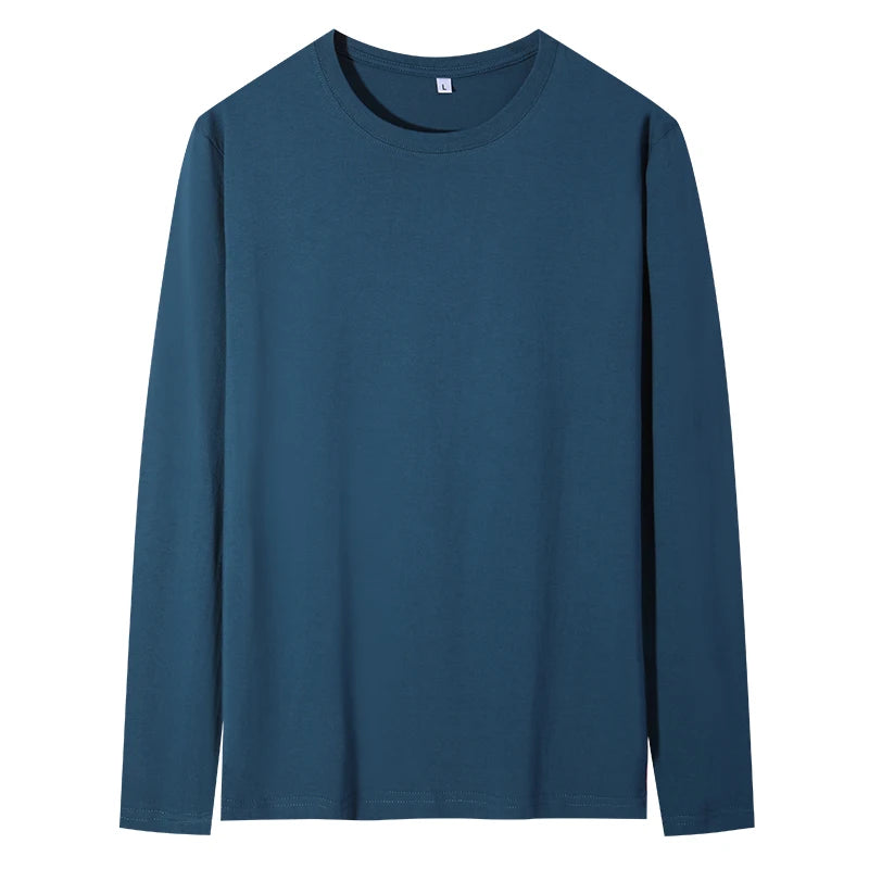 2025 Spring Summer Mens O-Neck T-Shirt Long Sleeve T Shirt Male Solid Tshirt Man Clothing Breathable Men Tops Tees