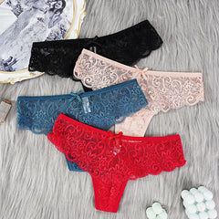 Sexy Lace Thong Women Low Waist Panties Transparent Underwear Hollow Out Female Lingerie Elasticity Comfortable Underpants