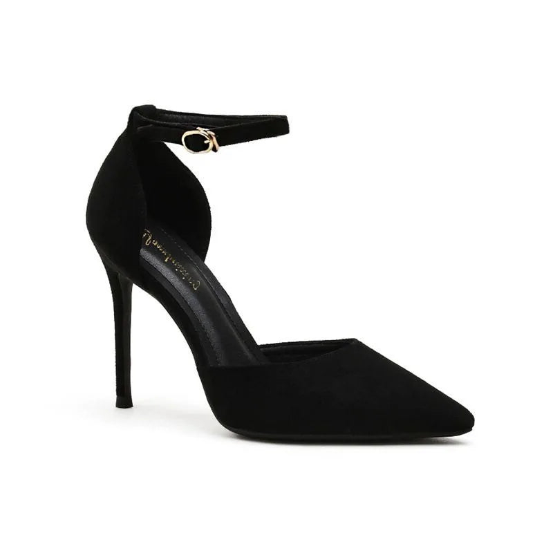 Spring and Autumn High Heel Women 2024 New Versatile Thin Heel Professional L Pointed Black Buckle Strap Single Shoe Women