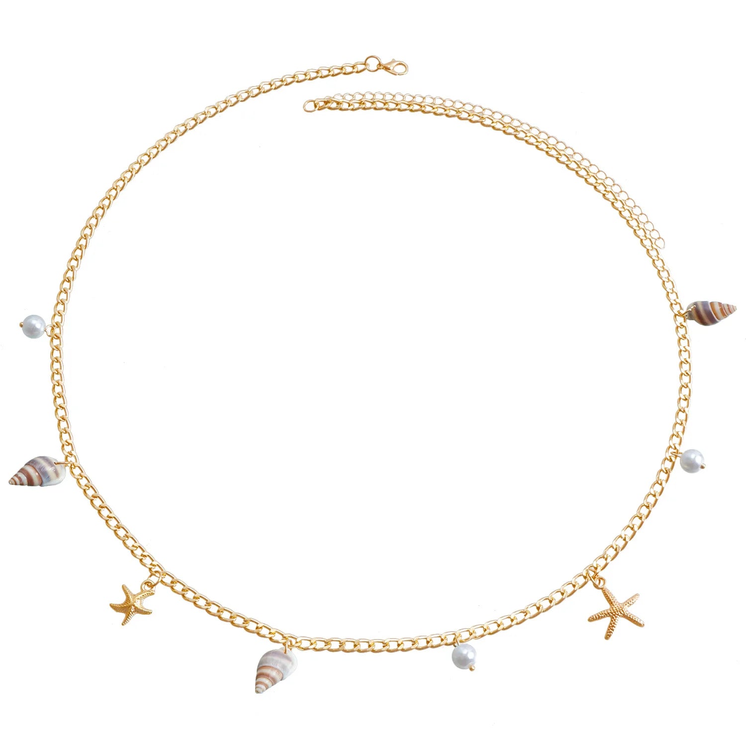 Bohemian Summer Beach Shell Waist Link Imitation Pearl Sea Star Conch Pendant Body Chain for Women Fashion Jewelry Accessories