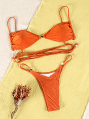 ZRTAK Solid Bikini Sexy Swimwear Women Swimsuit With Ties Thongs Bathing Suits Beachwear Brazilian Biquini
