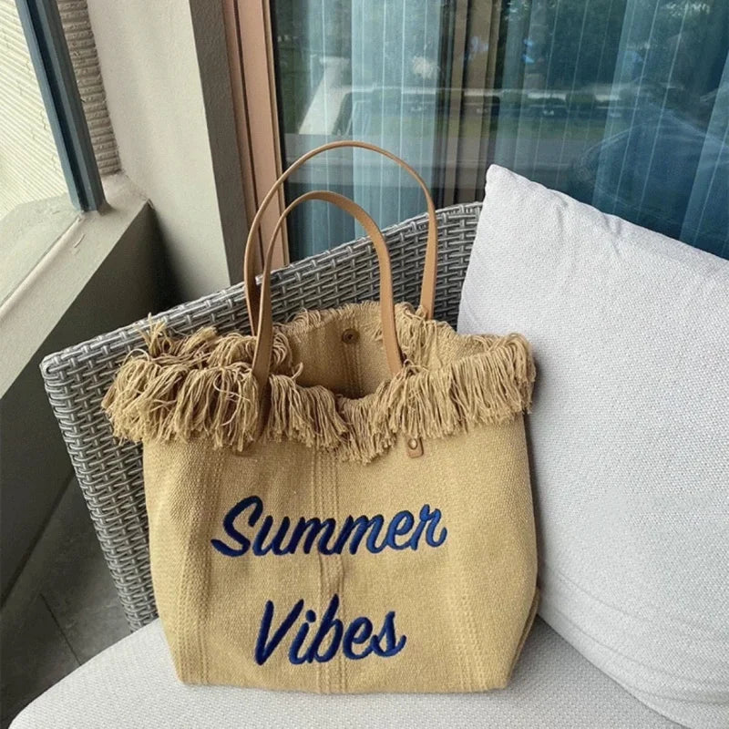 Canvas Women Handbags Large Tote Beach Bag Shopping Bags Underarm Shoulder Bag For Female Casual Top-Handle Bags