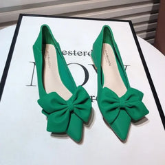 Shoes for Women Low Heel Elegant Woman Pumps Pointed Toe With Bow Fashion Summer 2024 Footwear Discount Shoe Slip On Wholesale