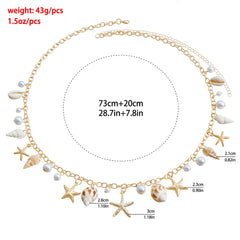 Bohemian Summer Beach Shell Waist Link Imitation Pearl Sea Star Conch Pendant Body Chain for Women Fashion Jewelry Accessories