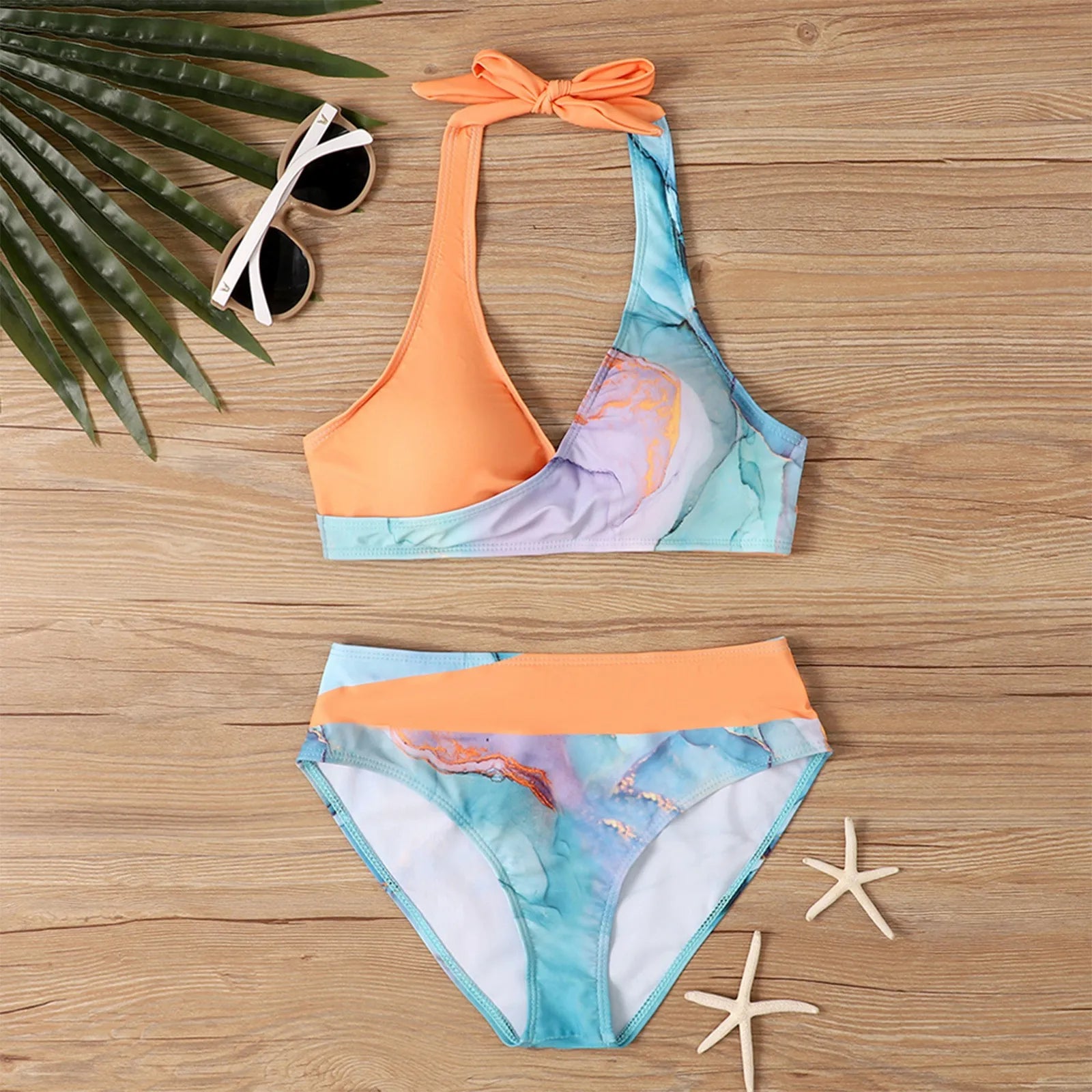 Bkini Sport Style Split Printing Women's Beachwear Two-Pieces High Waist 2025 Women Swimsuit Beach Wear trajes de baño mujer