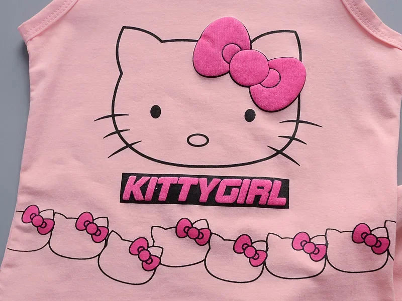 Baby Girls Summer Clothes Sets Infant Children Cartoon Hello Kitty Cotton Sleeveless T-Shirt Vest+Shorts Suits Toddler Clothing