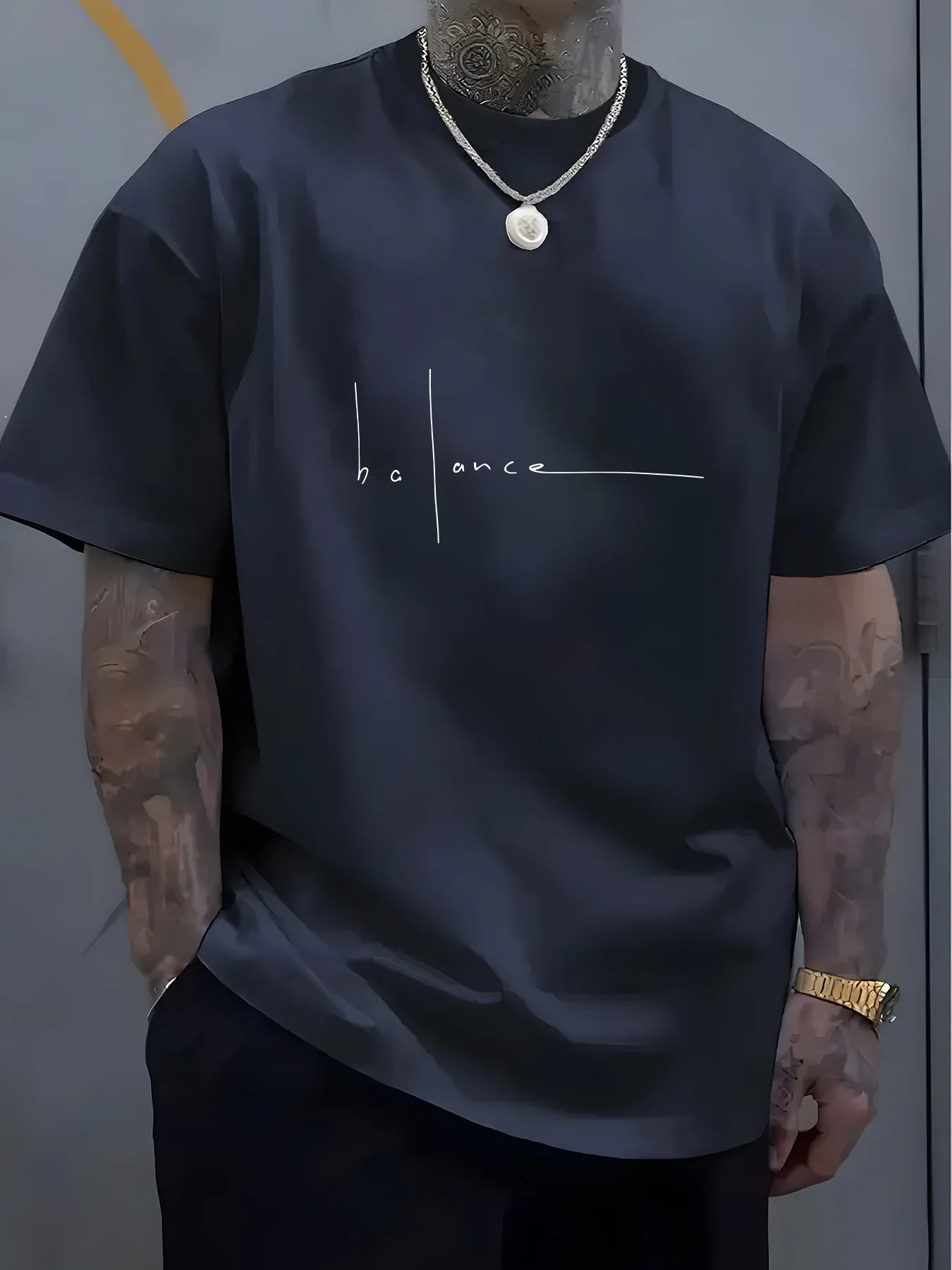 Men's summer  pure cotton fashionable casual sports loose trend balance letter print round neck short sleeved T-shirt top