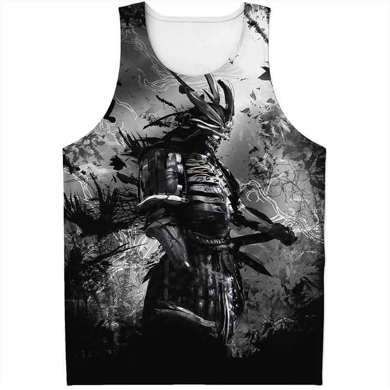Fashion Japanese Samurai Graphic Mens Tank Tops Summer Trend Streetwear 3D Printed Sleeveless T Shirts Loose Harajuku Kids Vest