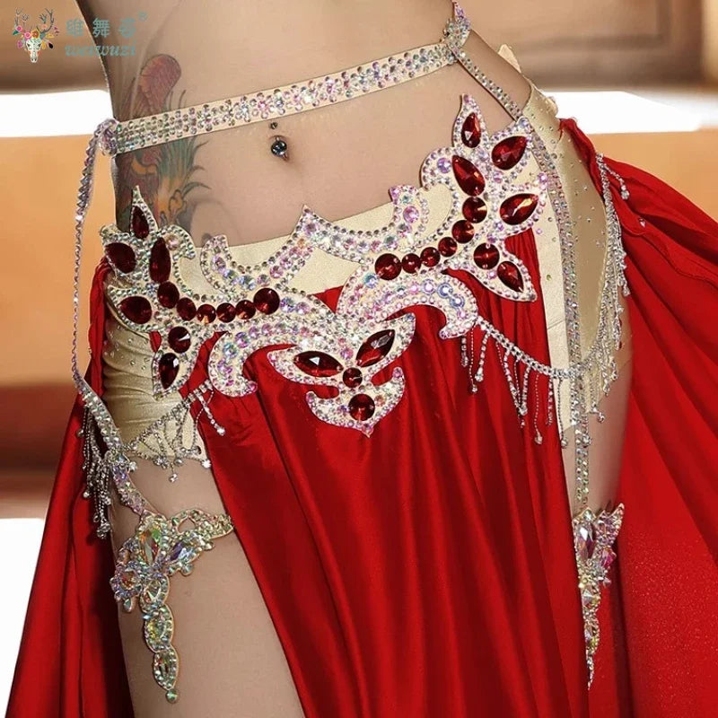 Belly Dance Performance Accessories for Women Senior AB Stones Chain Belt Girl's Luxury Competiton Leg LoopsSuper Sparkling