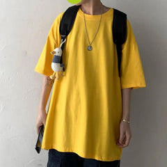 2024 Summer Short Sleeve T Shirts Solid Color T-shirt O Neck Casual Loose T Shirt Base Top Tee Oversize Students Street T-shirt