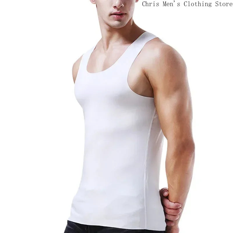 Sport- und Fitnessweste für Herren, schnelltrocknend, Business-Casual, nahtlos, atmungsaktiv, figurbetont, elastisch, ärmellos, aus Eisseide